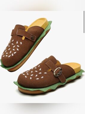 New! New CicoMuin Hamburger Mules Leather Suede Boston Clogs Dark Brown Size 6.5